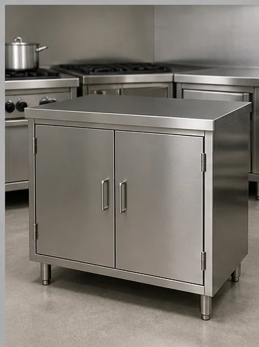 Double hinged-door stainless steel floor cabinet