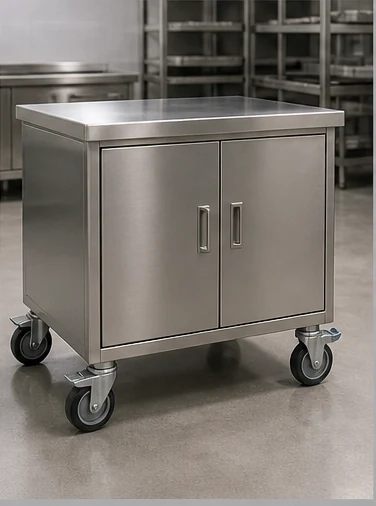Mobile stainless steel cabinet on castors
