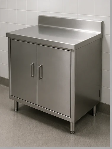 Undercounter stainless steel cabinet with backsplash
