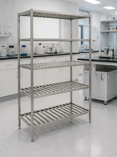 Five-tier slatted stainless steel rack