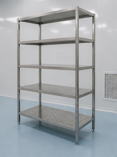 Perforated stainless steel cleanroom rack