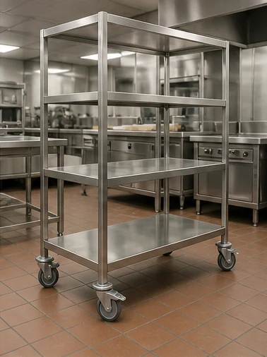 Mobile open stainless steel rack on castors