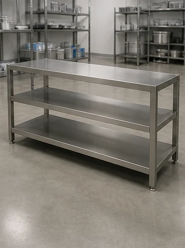 Low three-tier stainless steel storage rack