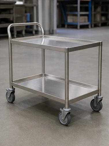 Two-tier stainless steel utility trolley