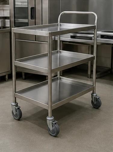 Three-tier stainless steel service trolley