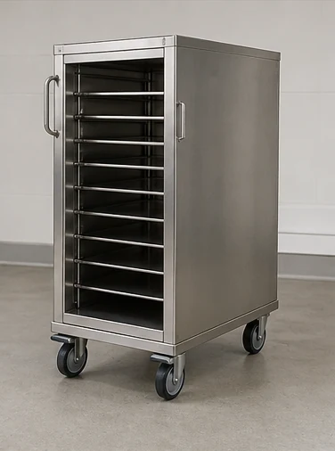 Enclosed stainless steel tray trolley