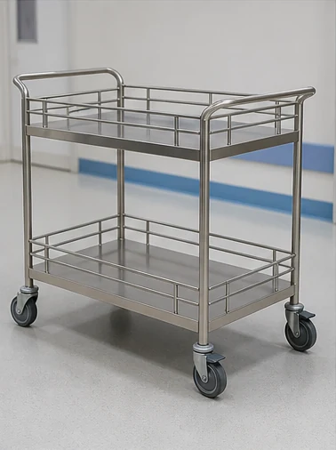 Stainless steel instrument trolley with gallery rails