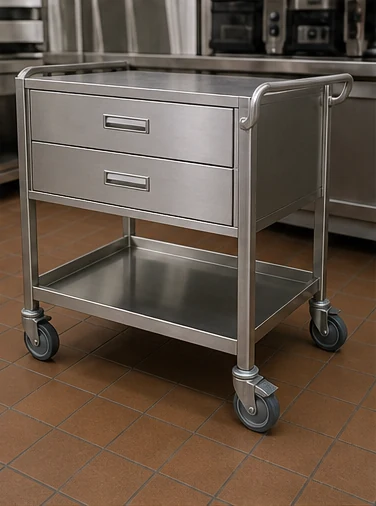 Stainless steel drawer trolley with lower shelf