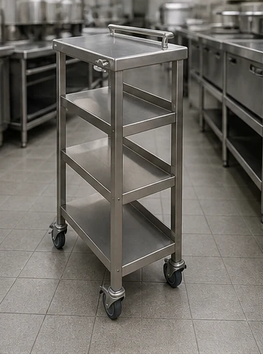 Narrow stainless steel kitchen line trolley