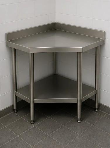 Corner stainless steel preparation table