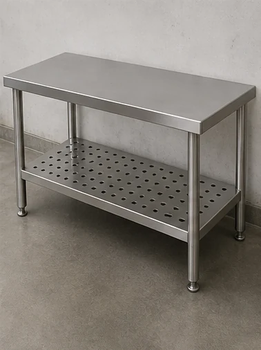 Stainless steel work table with perforated undershelf